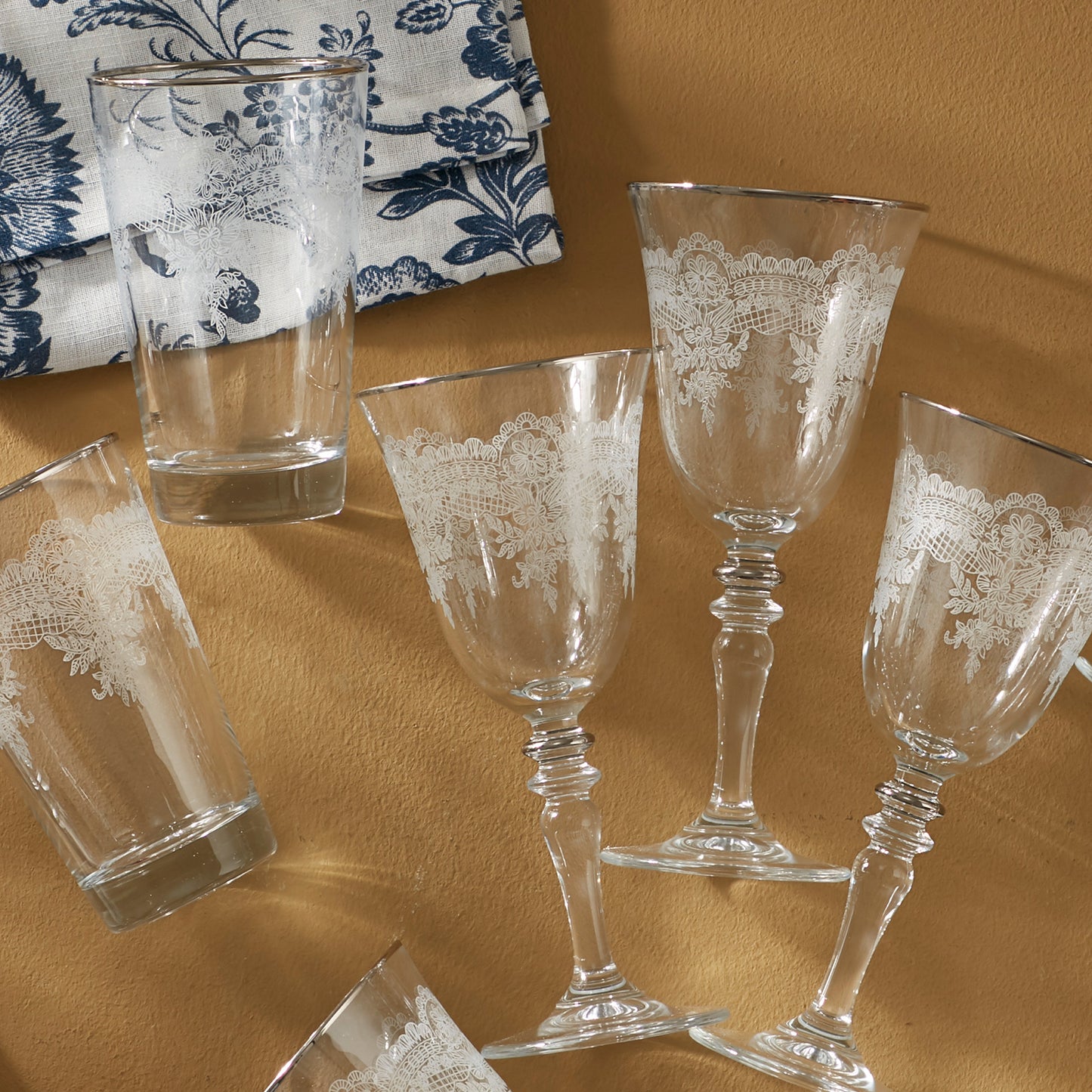 Elegant Lace Platinum-Rim 25 Pcs Glass & Jug Set